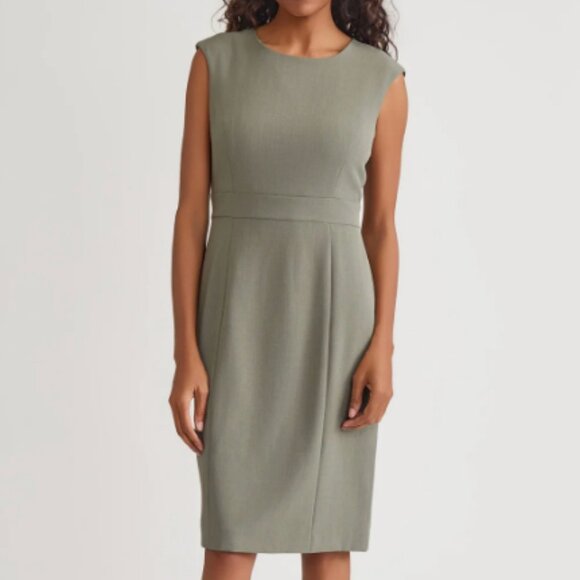 Kasper Stretch Crepe Crew Neck Sleeveless Sheath GRACE Dress Dark Sea Stone 8 - Picture 1 of 3